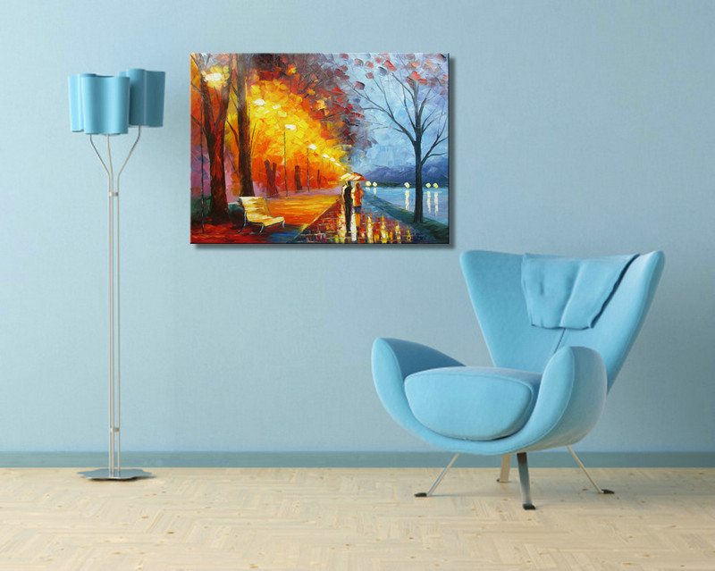 Bedroom Decor Landscape Oil Painting On Canvas Romantic Oil Painting lovers walk on the side of the lake